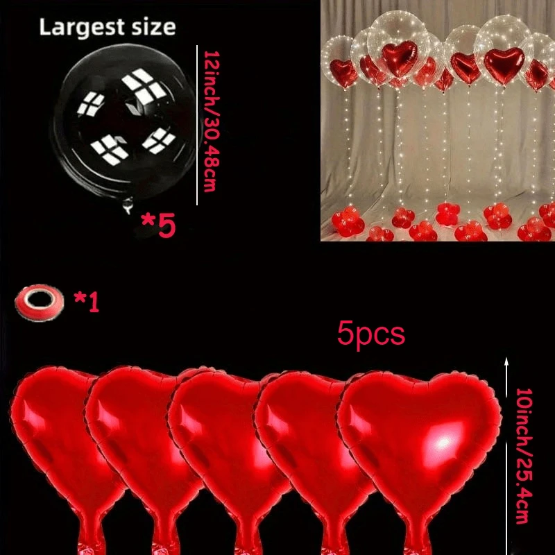 10-teiliges transparentes Blasenballon-Set mit roten Herz-Folienballons, Valentinstag, Geburtstag, Hochzeit, Party, Dekoration, Foto-Requisiten – Detail 3