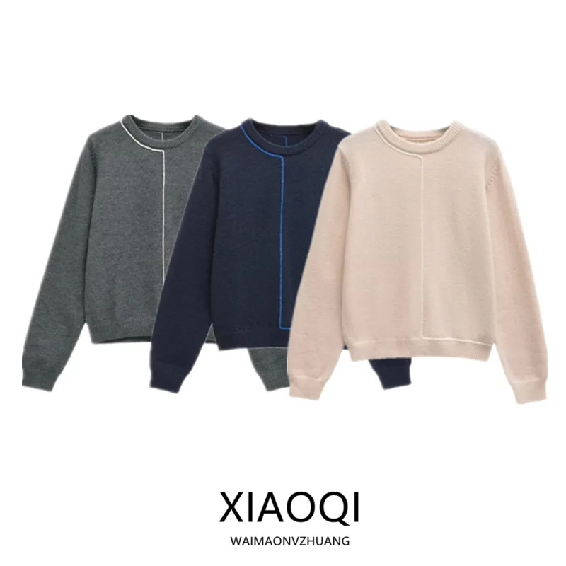 2024 Herfst Nieuwe Gebreide Lange Sve Ronde Ne Trui Kleur Blo Dames Faion Veelzijdige Pendelen Sle Normale Lengte