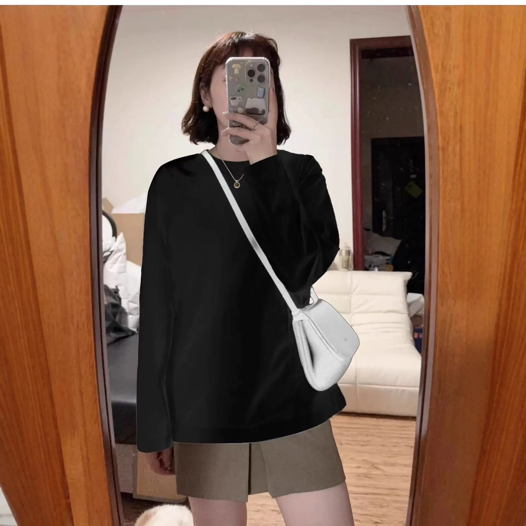 Cotton Long Sleeved Women's Autumn Korean Version Simple Inner Outfit Pullover T-shirt for Women's Casual Slimming Base Shirt To