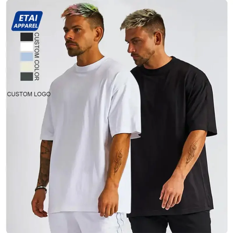 260g Men's 100% Cotton Top Quality T-shirts Blank High Street 3D Puff Printing Tee Unisex Oversized Summer Quick Dry Casual Tops