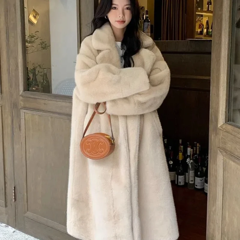 Environmentally Friendly Fur Imitation Mink Fur Long Style Loose and Thick Fur Integrated Fur Coat for Women