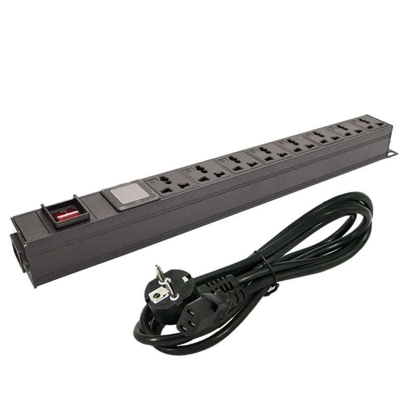 

C14 Interface PDU Power Strip8 way 10AUniversal output SOCKET Network Cabinet Rack 1U Aluminum Alloy With ammeter