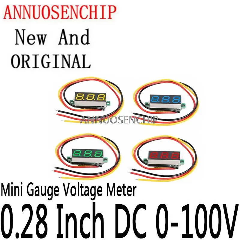 

3-проводной мини-измеритель напряжения, вольтметр, дисплей с цифровой панелью, вольтметр, измеритель, детектор, мониторы, 0,28 дюйма, постоянный ток 0-100 в