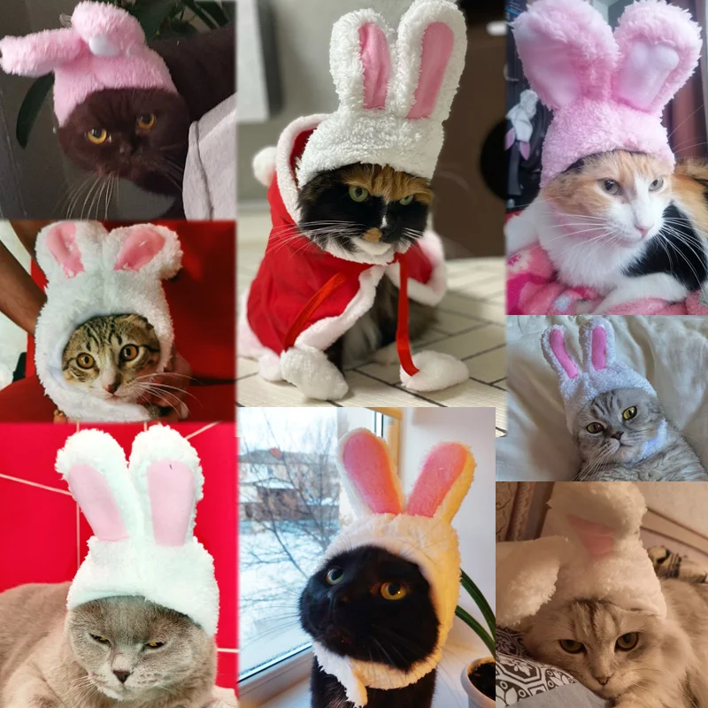 New Funny Pet Dog Cat Cap Costume Warm Rabbit Hat New Year Party Christmas Cosplay Accessories Photo Props Headwear