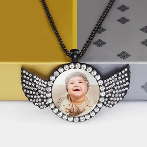 Personalisierte Engelsflügel Pendant mit Babyfoto, Langkette, Strass, Paste, benutzerdefinierte Glaskuppel, Bild, benutzerdefinierter Schmuck 10 Hauptverkaufsanhänger Bebe - №2