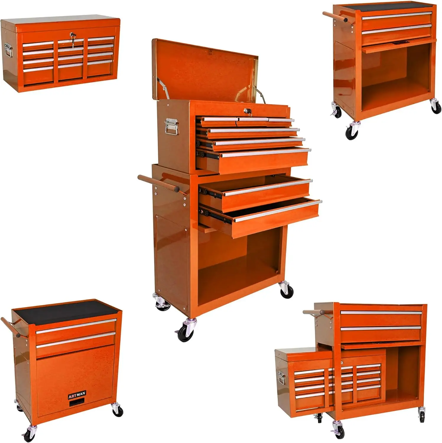 

8 Drawers Rolling Tool Chest with Wheels,High Capacity Tool Chest Organizer for Garage, Workshop use (Orange)