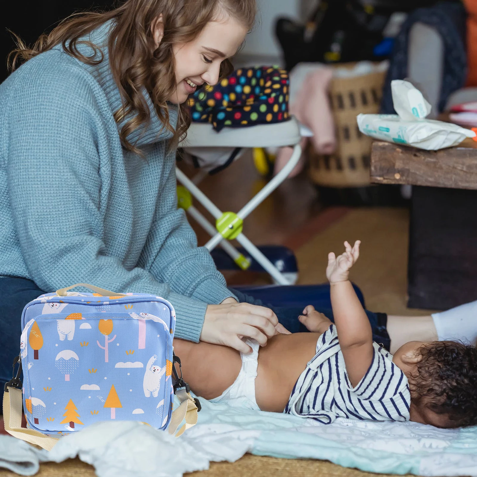 

Diaper Bag Tote Organizer for Items Travel Nylon Gifts Newborn Storage Portable With Luggage Sleeve