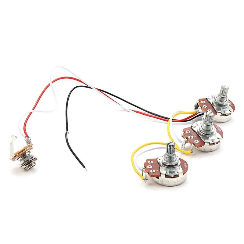TUREBG Bass Wiring Kit Tone Volume Control Harness A250K B250K Pots Socket Potentiometers for Jazz Bass Guitar Accessories