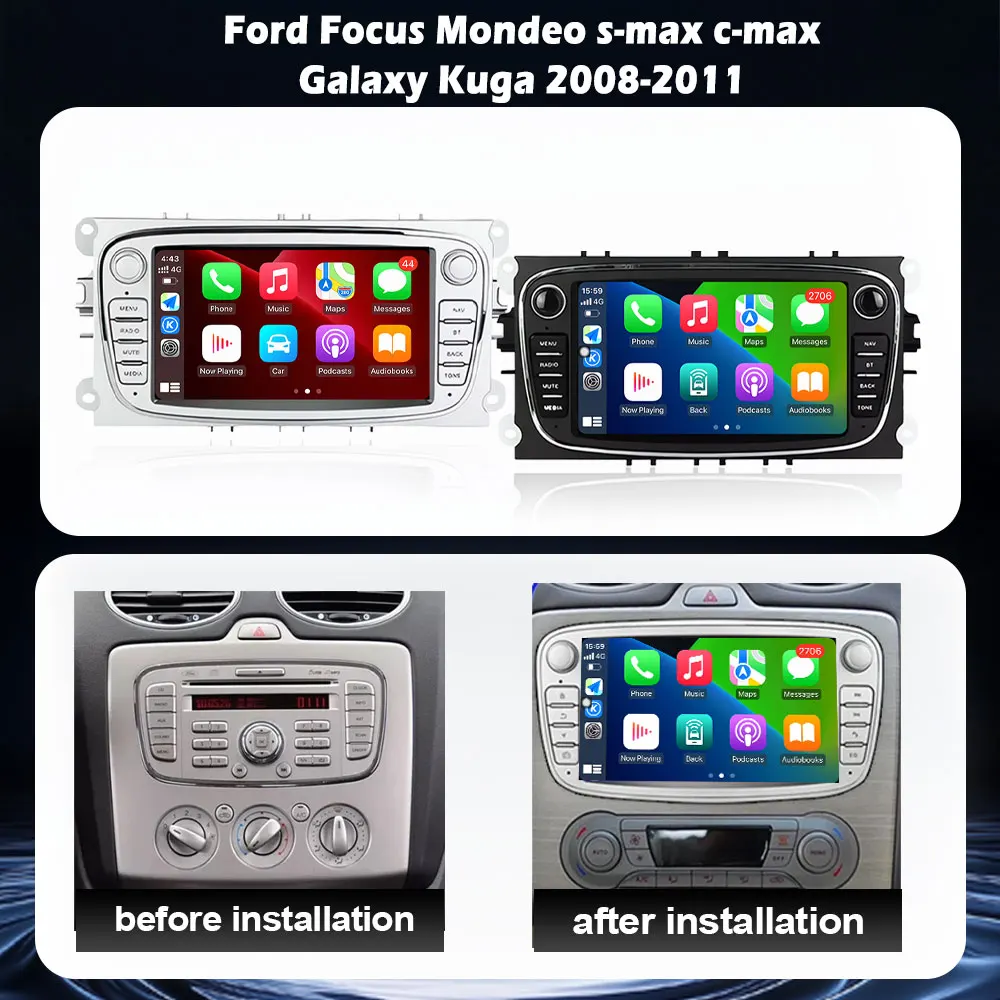 Carplay Android Auto Multimedia Player for Ford Focus Mondeo S-Max C-Max Galaxy Kuga 2008-2011 Wireless Navigation GPS DVD