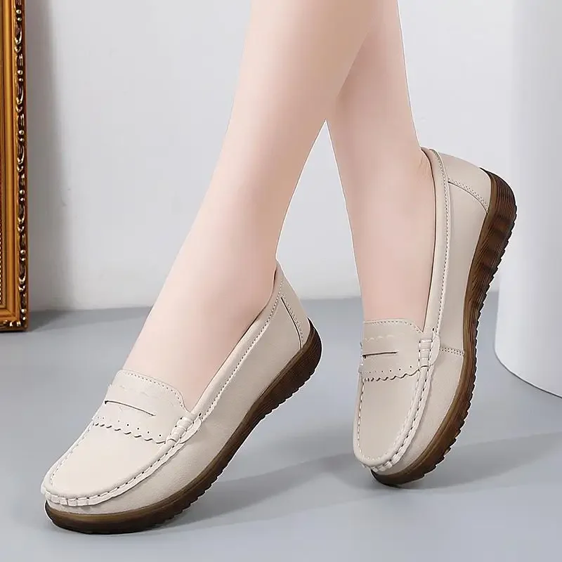 Genuine Leather Moccasins Women's Summer Slip-on Soft Bottom Comfortable Wide Feet Moccasins Flat Loafers