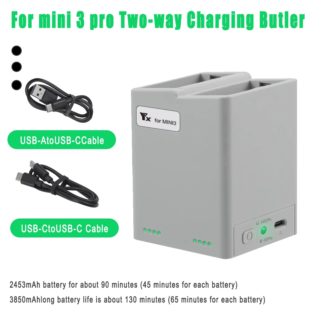 

Drone Battery Two-Way Charger For Mini 3 Pro Intelligent Fast Charging 2 Batteries For Mini 3/Mini3 Pro/Mini4 Pro Accessories