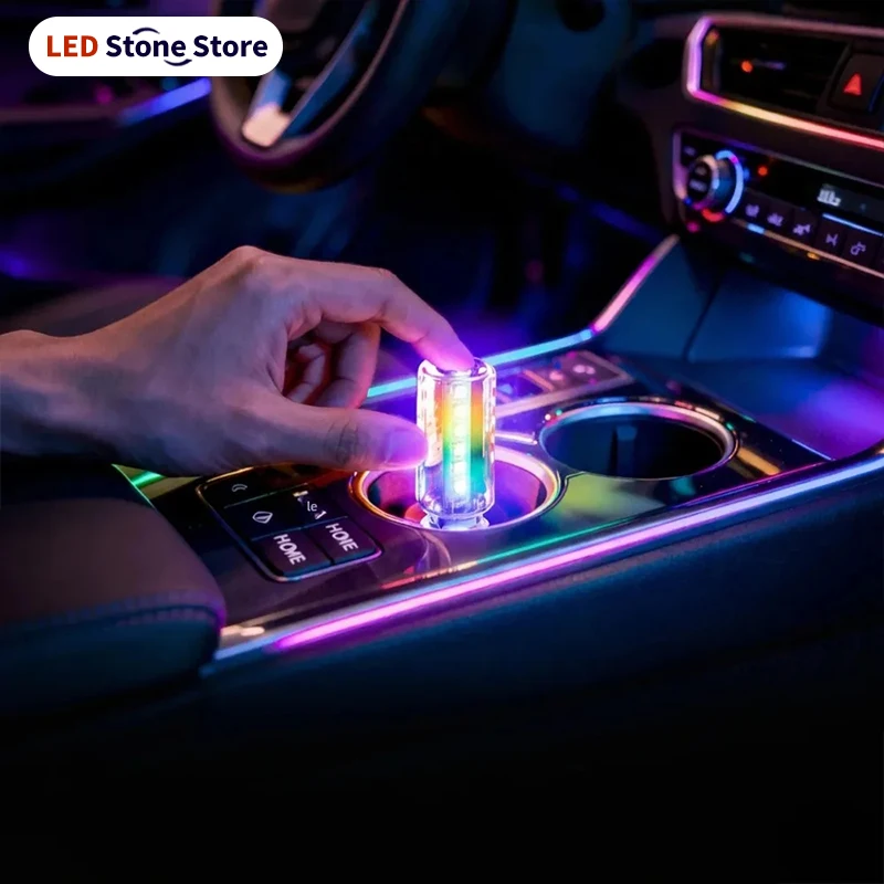 

YUSATAN RGB LED Ambient Light Plug and Play USB Car Interior Accessories Idea Touch Switch Multicolor Accent Lamp 13 Modes