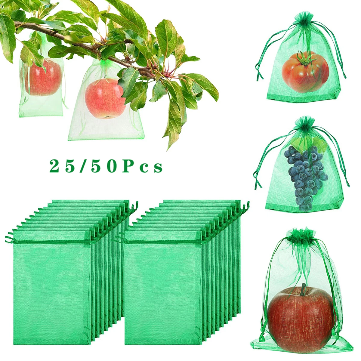 

25/50Pcs Fruit Protection Bags Pest Control Anti-Bird Garden Netting Bags Strawberry Grapes Mesh Bag Plante Vegetable Grow Bags