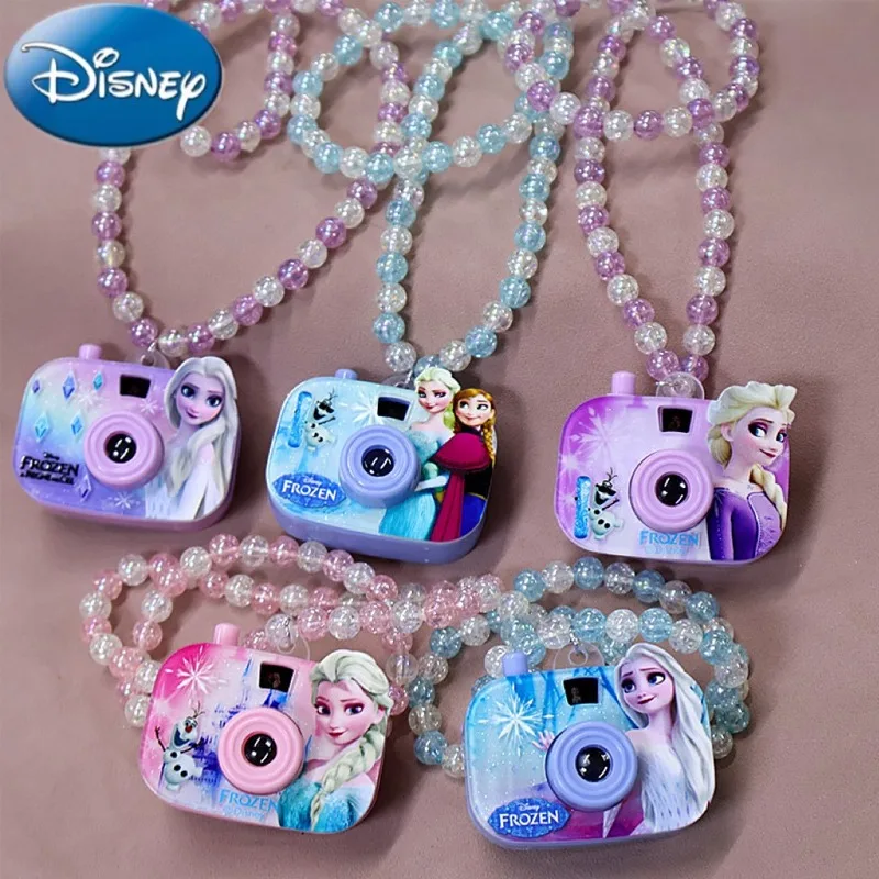 5pc Disney Frozen Children's Projection Camera Beaded Necklace Jewelry Anime Figure Anna Elsa Cute Toys for Girls Birthday Gifts