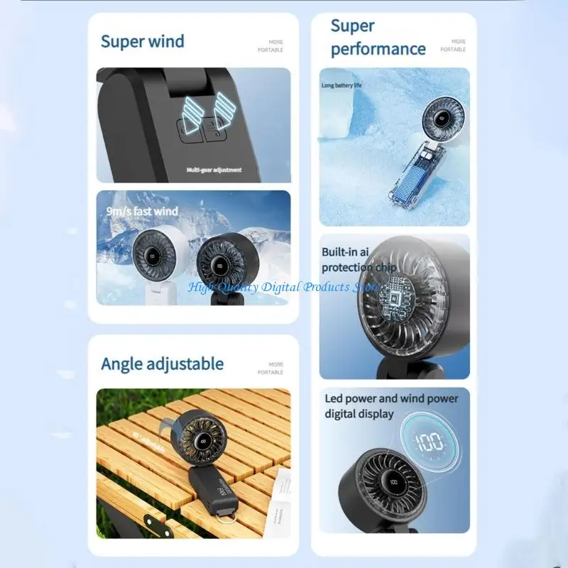 U2JE السرعة السريعة USB مروحة محمولة مع نسائم تبريد Super 9M/S و 100 مستويات قابلة للتعديل للشخصيات استخدام