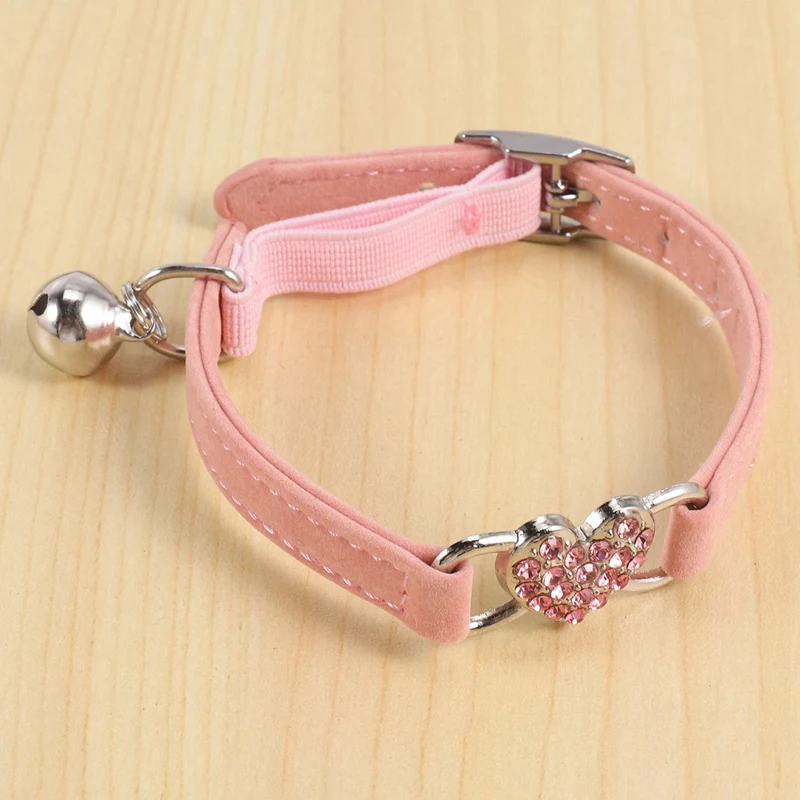 2X Heart Charm And Bell Cat Collar Safety Elastic Adjustable With Soft Velvet Material Collar Pet Product Small S Pink