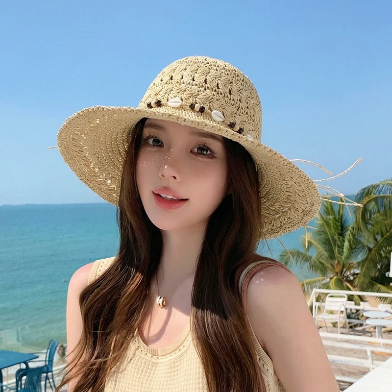 

Summer Bucket Hat Women Foldable Sun Crochet Hat for Beach Travel Vacation Handmade Straw Hat Lightweight Breathable Accessory