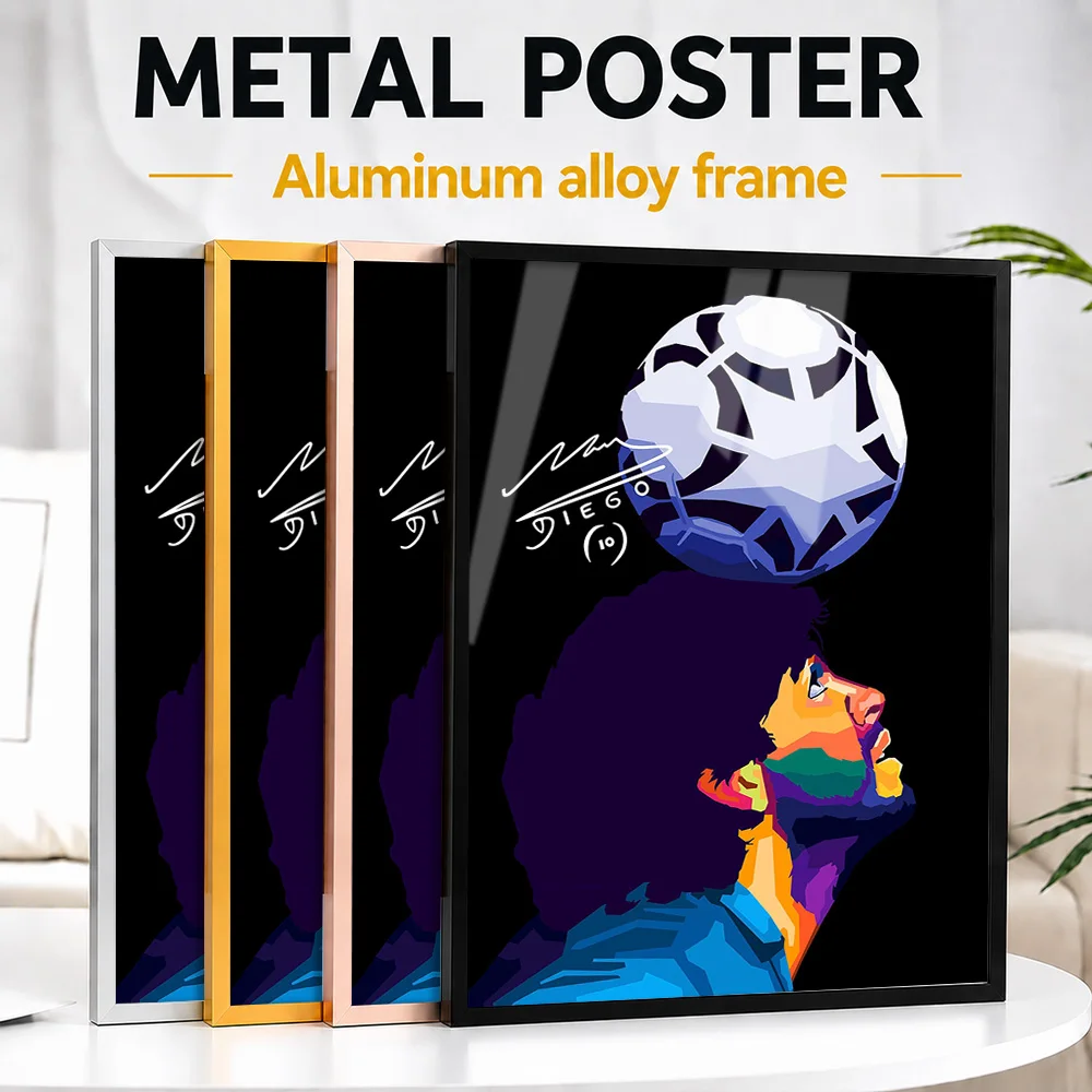 Diego Maradona Balancing Football Metal Poster With Aluminum Alloy Frame Personalized Illustrated Wall Art For Sports Lounge