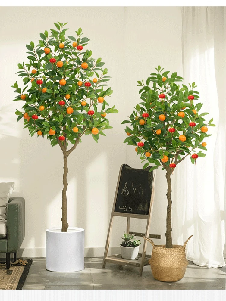 

Simulation orange tree potted clothing store green plant indoor floor fruit branch ornaments decorative fake tree bonsai