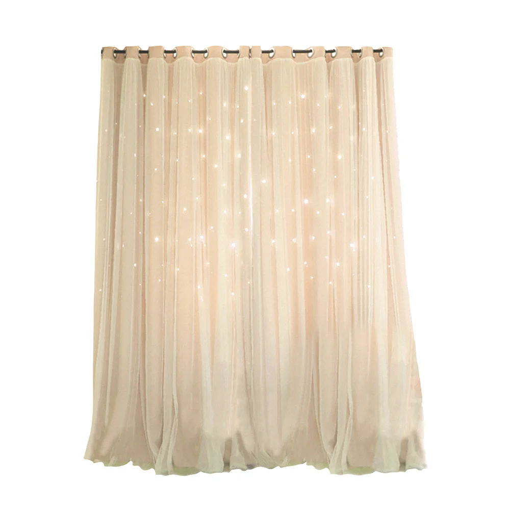 Star Blackout Curtains 1X2M Beige Premium Polyester Hollow Out Design For Bedroom Bathroom Window Grommet Drapes Light Blocking