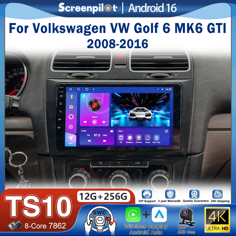 

Автомагнитола Android 16 для Volkswagen VW Golf 6 MK6 GTI 2008-2016, мультимедийный видеоплеер с GPS и сенсорным экраном