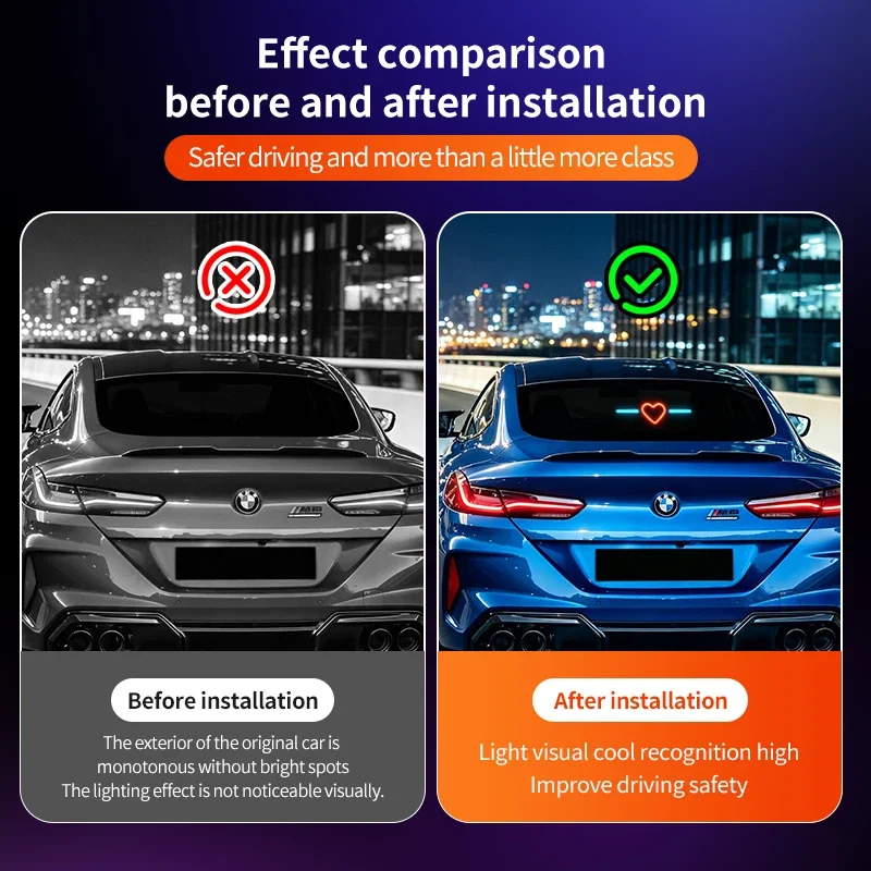 Heart Shape Car Rear Window Decor Light Solar‑USB Dual Charging Suction‑Cup Atmosphere Warning Lamp Multi‑Lighting Modes