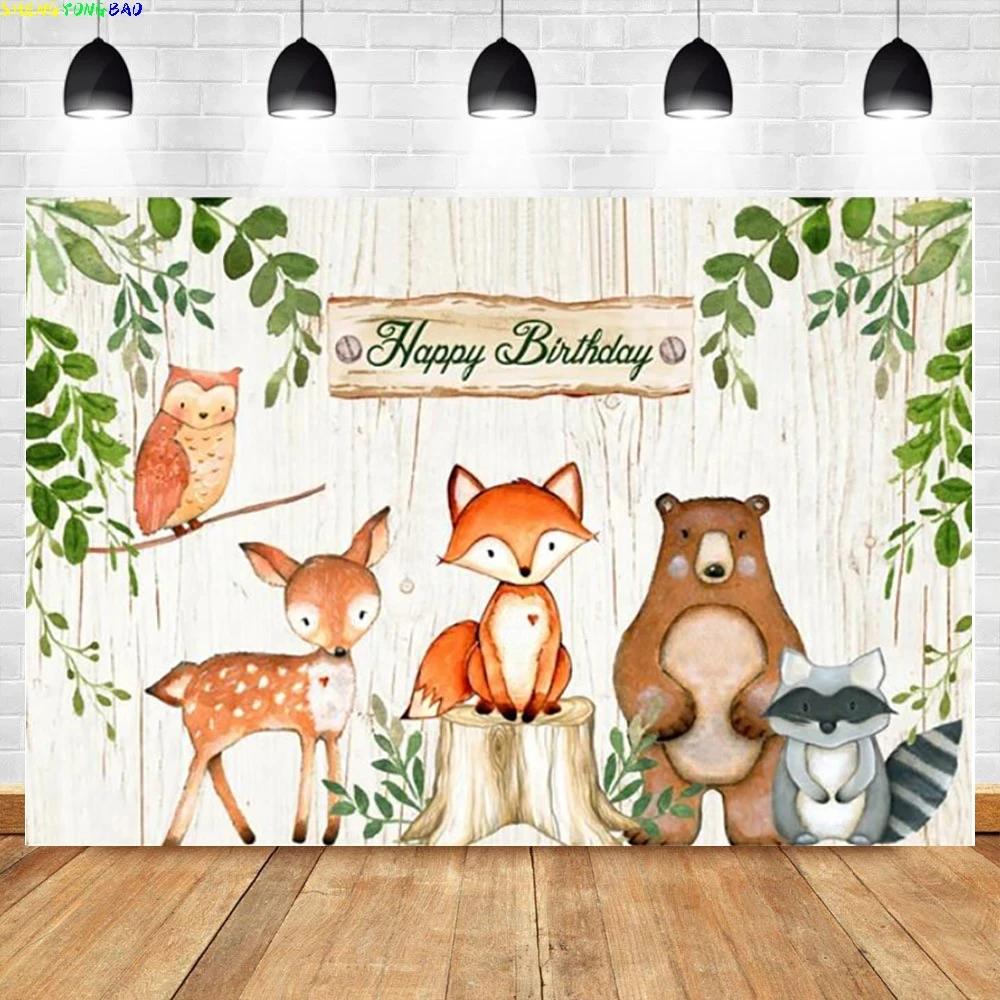 Green Leaves House of Forest Friends Squirrel Giraffe Fox Photography Backdrop Prop Newborn Baby Birthday Party Background XY-02