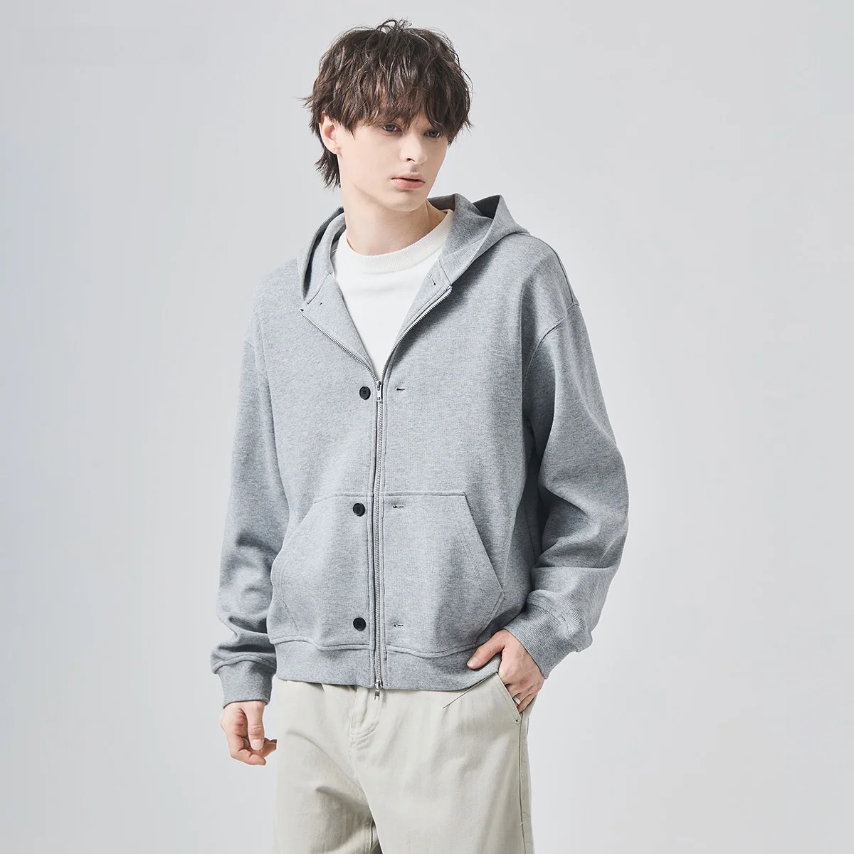 

Мужская толстовка с капюшоном, повседневная свободная посадка, осень-зима, тяжелый универсальный спортивный кардиган на молнии, уличная одежда