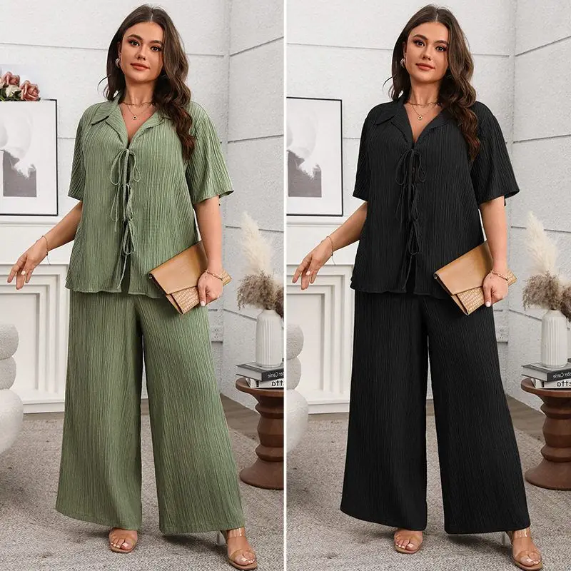 

Модный вязаный повседневный комплект из топа и длинных брюк ort Sve, женский комплект весна-лето 2025 Ele, трансграничный ансамбль