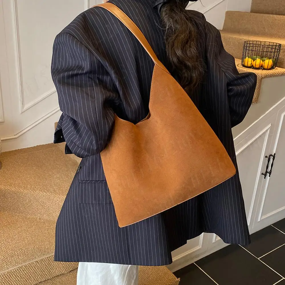 

Retro Frosted Faux Suede Tote Bag Large Capacity Hobo Shoulder Bag Vintage Casual Handbag Autumn Winter Travel Underarm Pouch