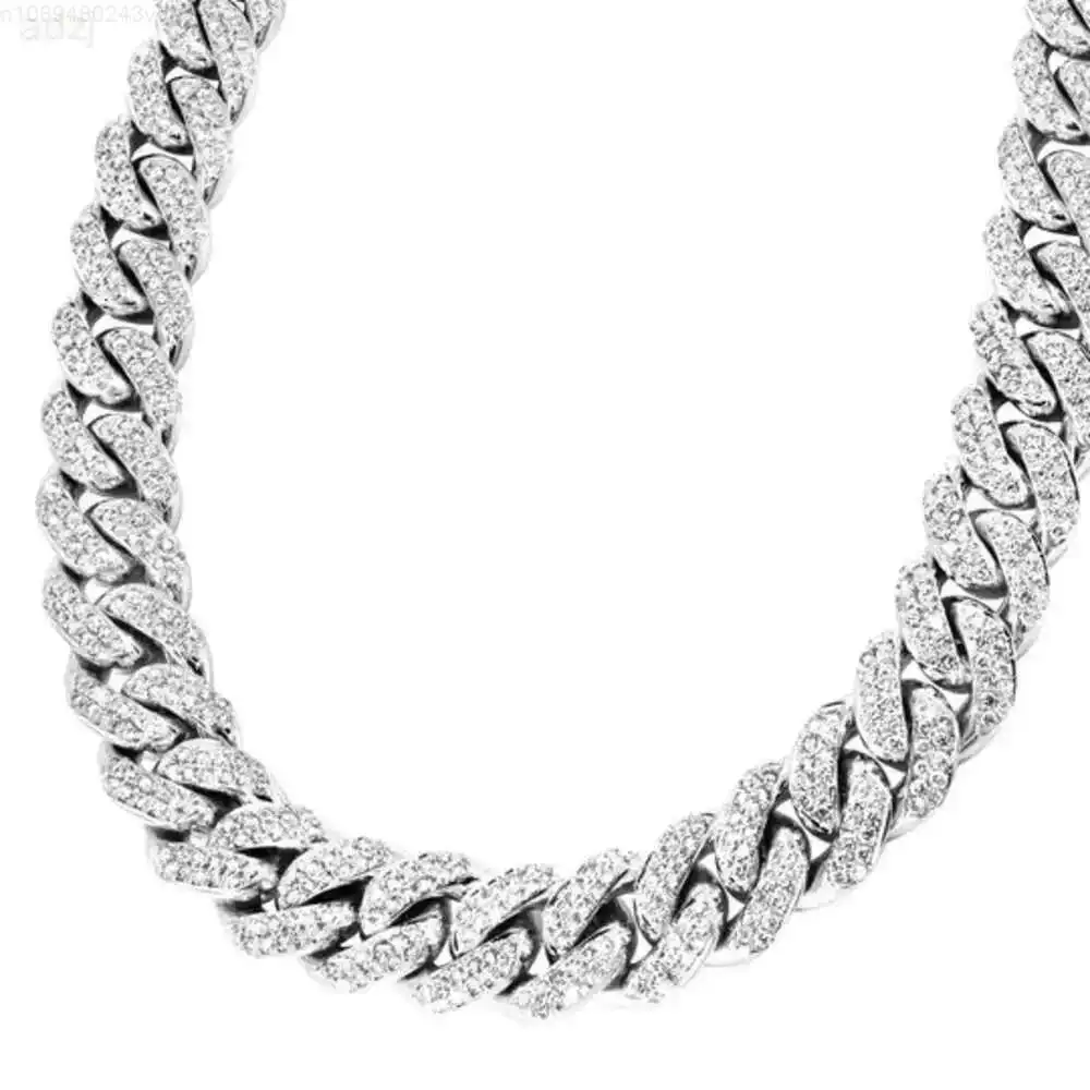 

Rapper Jewelry Hip Hop Jewelry 15mm 2 Row Cuban Chain Iced Out Moissanite 925 Sterling Silver Cuban Chain Necklace for Women