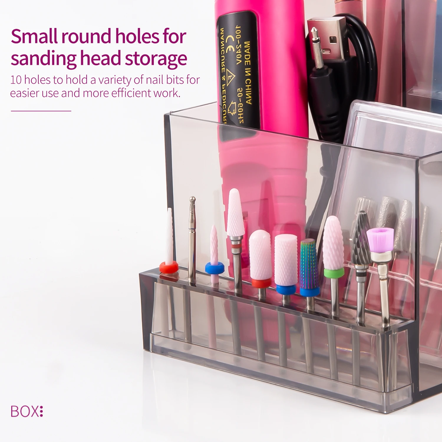 Translucent Nail Drill Machine Organizer Nail Products Supplies Organizer Nail Bits 3 Row Acrylic Storage Nail Tools Show Shelf