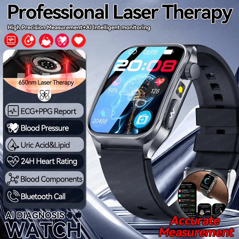 

2025 Non-Invasive Laser Therapy Three High Smart Watch Curve Sapphire screen Blood fat Uric Acid ECG Health Diagnosis Smartwatch