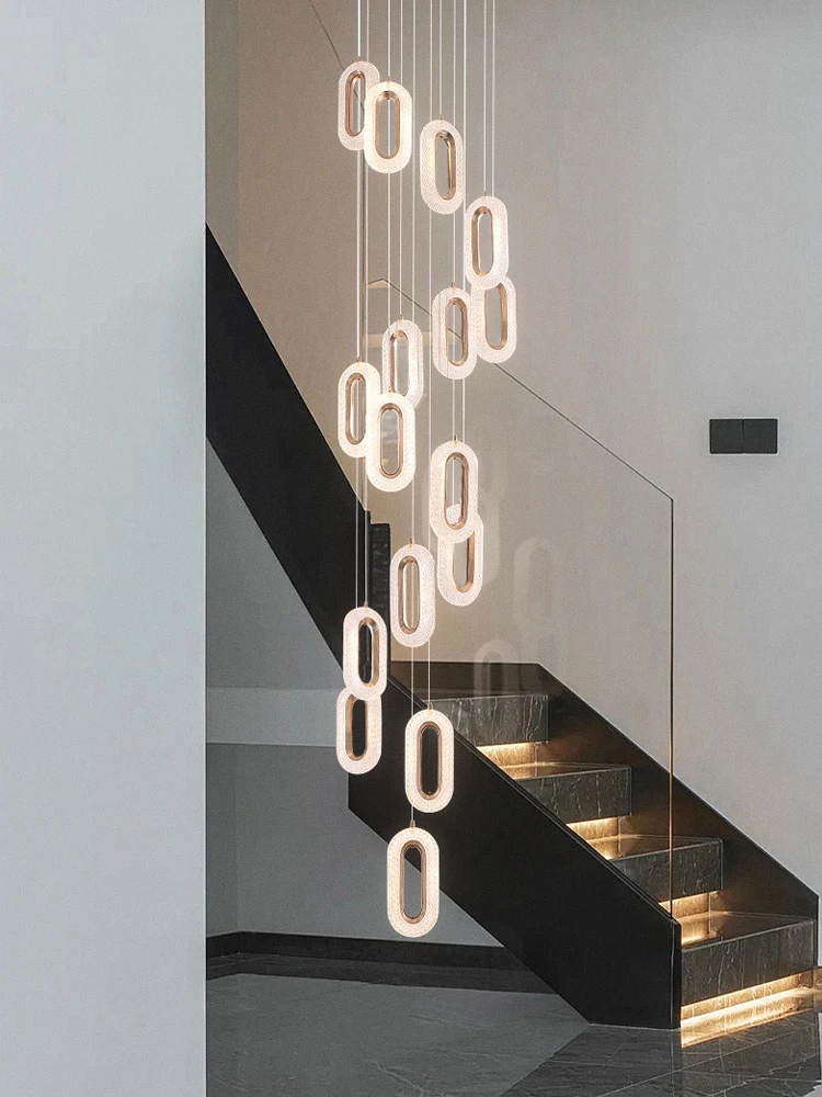 Modern LED Luxury Pendant Light Hanging Elliptical Staircase Chandelier Villa Living Room Pendent Lamp Kitchen Decorative Light