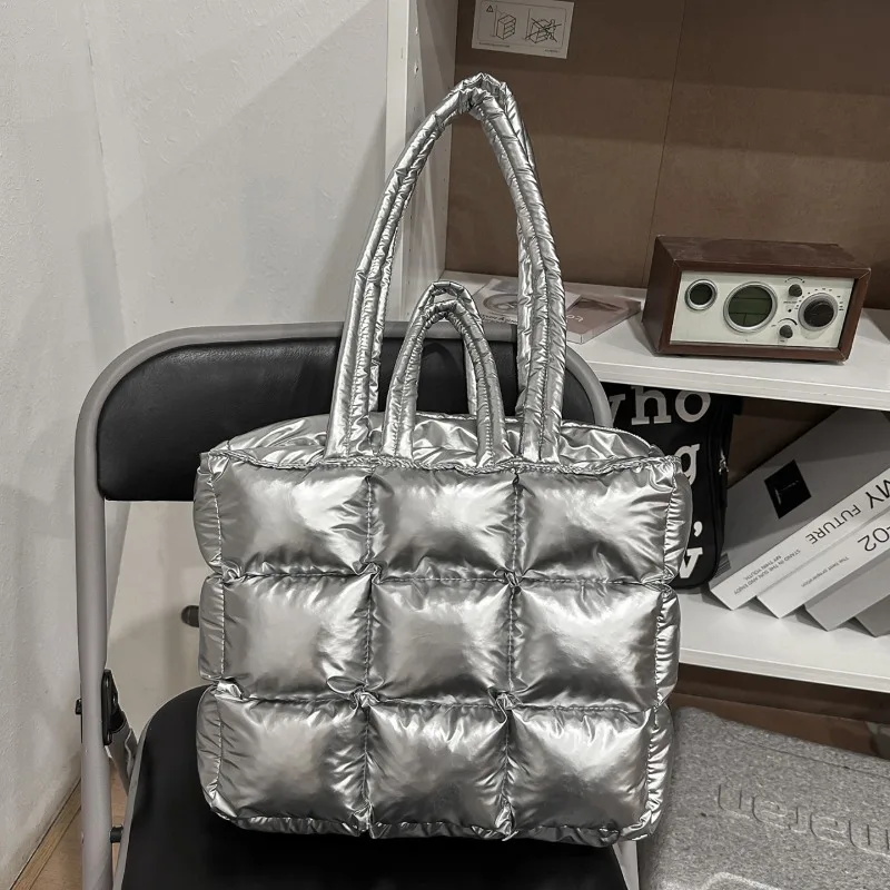 

2026 New Casual Glossy Popularity PU Square Shoulder Bags Large Capacity Simple Winter Fashion Versatile Solid Women's Tote Bags