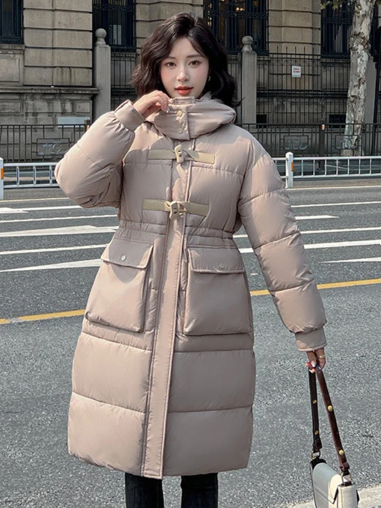 

Winter Jackets Woman New in Korean Fashion Hooded Parkas Khaki Coats Long-style Thickening Warm Jacket Women's Coats 2024