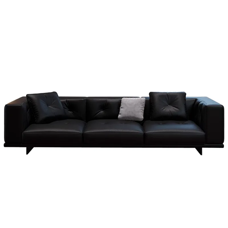 

Italian minimalist leather sofa first layer cowhide living room villa large flat sofa straight row