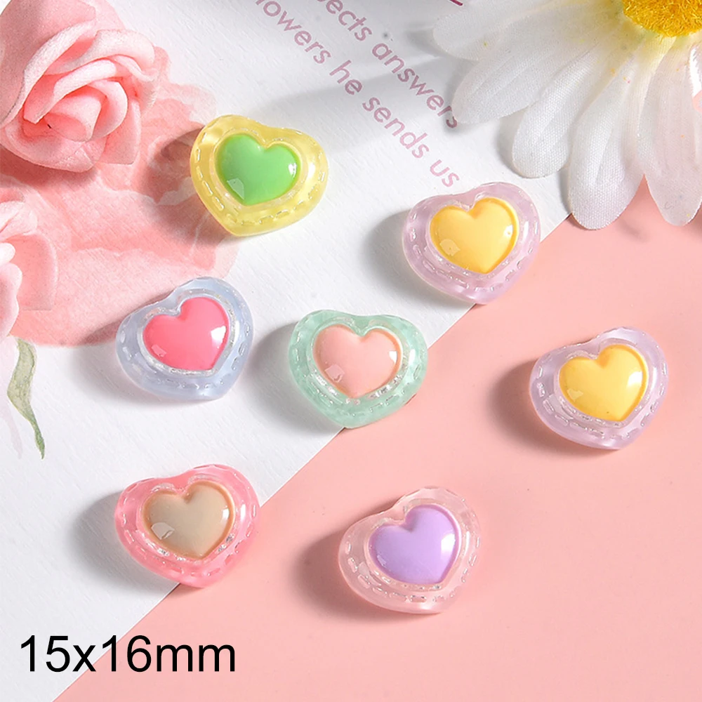 10PCS Clear Double Layered Heart Resin Flat Back Cabochons For Hairpin Scrapbooking DIY Jewelry Craft Decoration Accessories