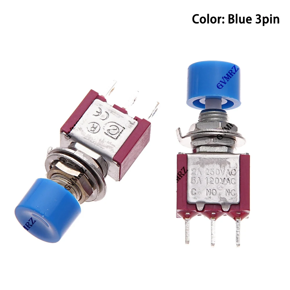 5PCS 2A 250VAC/5A 120VAC Button Switch 3Pin 6Pin C-NO-NC 6MM Mini Momentary Automatic return Push Button Switch ON-(ON) Red Cap - view 2