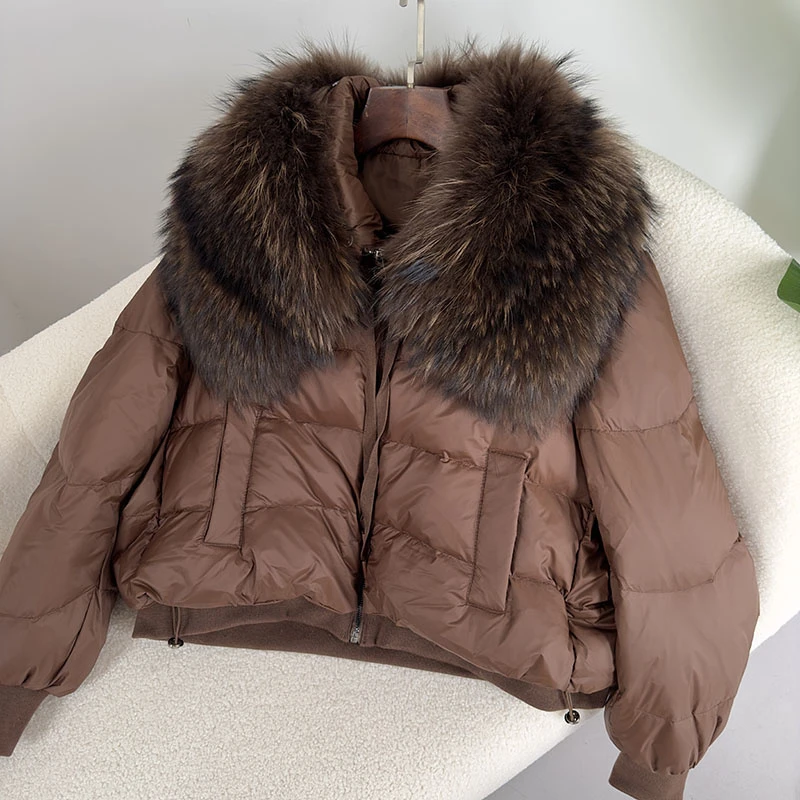 MENINA BONITA 2023 Winter Jacket Women Natural Real Big Raccoon Fur Collar Loose Thick Warm Duck Down Coat  Luxury Streetwear