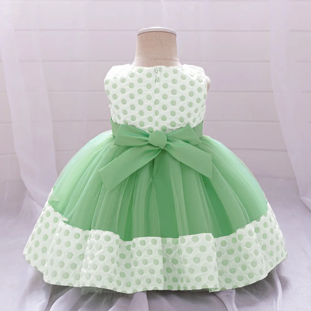 Toddler Green Flower Kids Party Dresses for Baby Girls 1st Birthday Wedding Princess Bow Banquet Girl Dress Evening Prom Costume