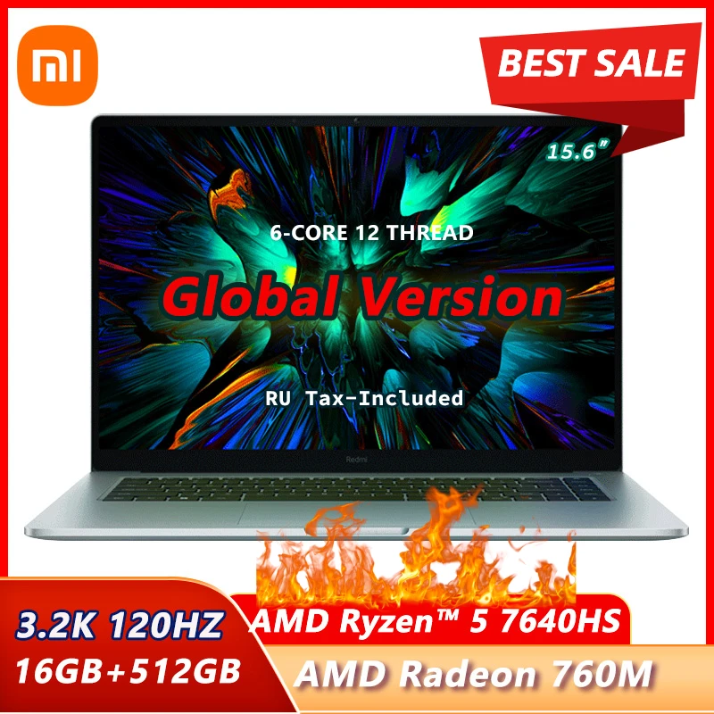 Xiaomi redmi book pro 15 laptop 2023 ryzen r5 7640hs cpu 16gb + 512gb amd radeon 760m 3.2k 120hz tela 15.6 "notebook