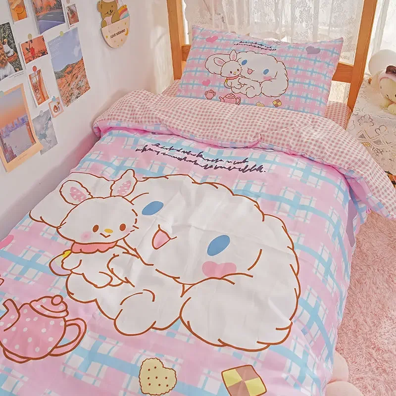 

Pink Blue Sanrio Anime Cartoon Series Cinnamoroll Bed Three-piece Bed Sheet Quilt Cover Pillowcase Children's Christmas Gift