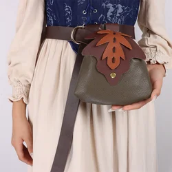 UYEE Medieval Belt Elf Leaf Waist Bag Renaissance Belt Cosplay Copper Coin Waist Bag Skirt Buckle Prop Leather Belt Halloween