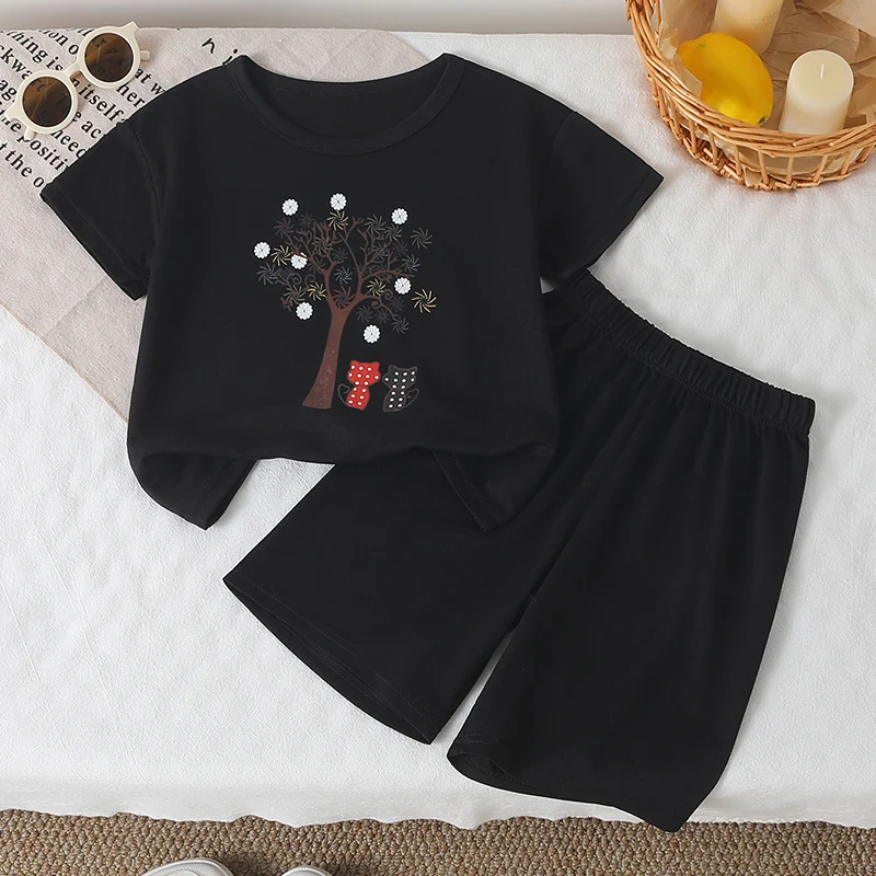 2-piece Children's Spring/Summer Fashion Printed Short Sleeved Shorts Set Versatile For Boys And Girls Casual Sports T-shirt