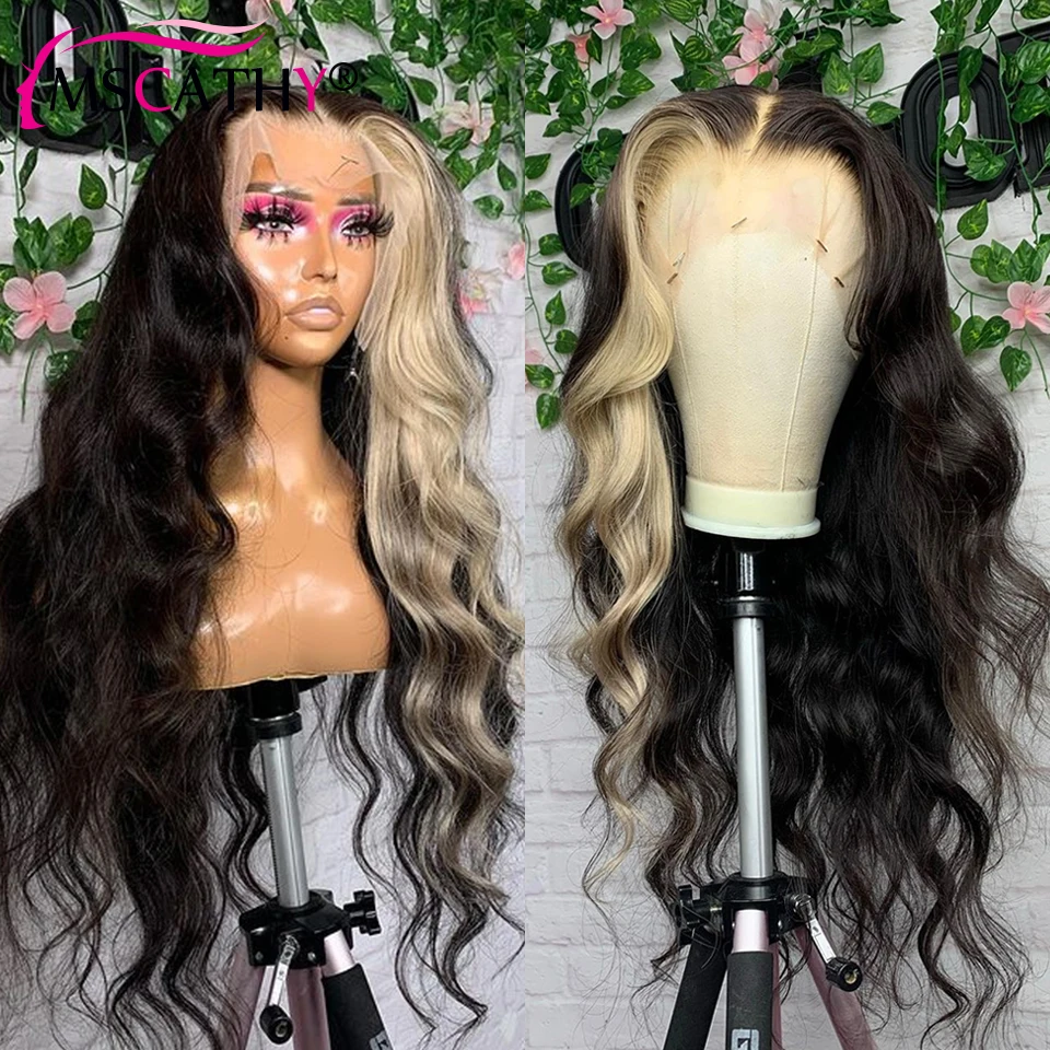 Loira Highlight Lace Front Perucas para Mulheres, Onda Corporal, Cabelo Humano Remy Brasileiro, Peruca Frontal de Renda Transparente HD, Pré Arrombada