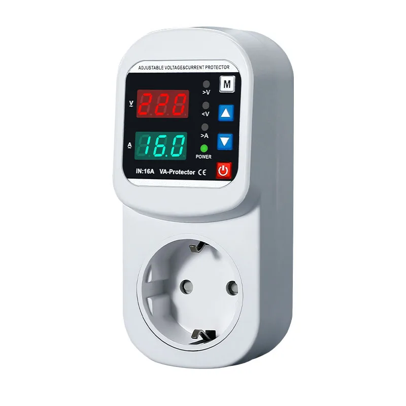 

Цифровой дисплей 220 В, защита от перенапряжения и пониженного напряжения, регулировка напряжения и тока, 16 А, бытовой плагин, интеллект