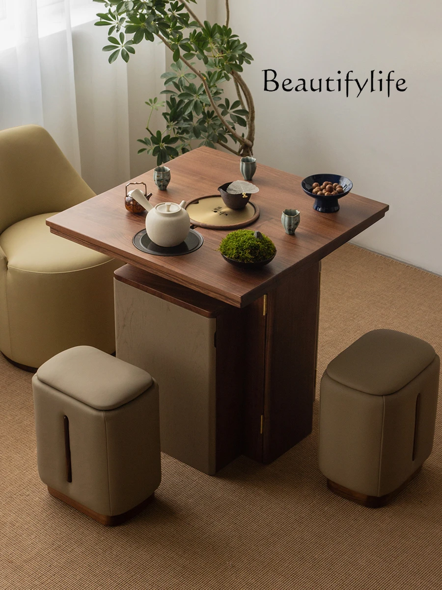 Mesa de té pequeña móvil, mesa de té de madera maciza para oficina, nueva combinación de balcón y silla China