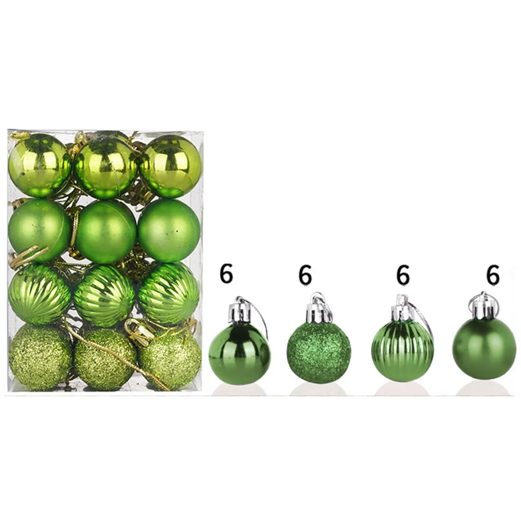 Árvore de Natal Bauble Hanging Decorações, Xmas Ball, Home Party Ornament, 30mm, 24 pcs