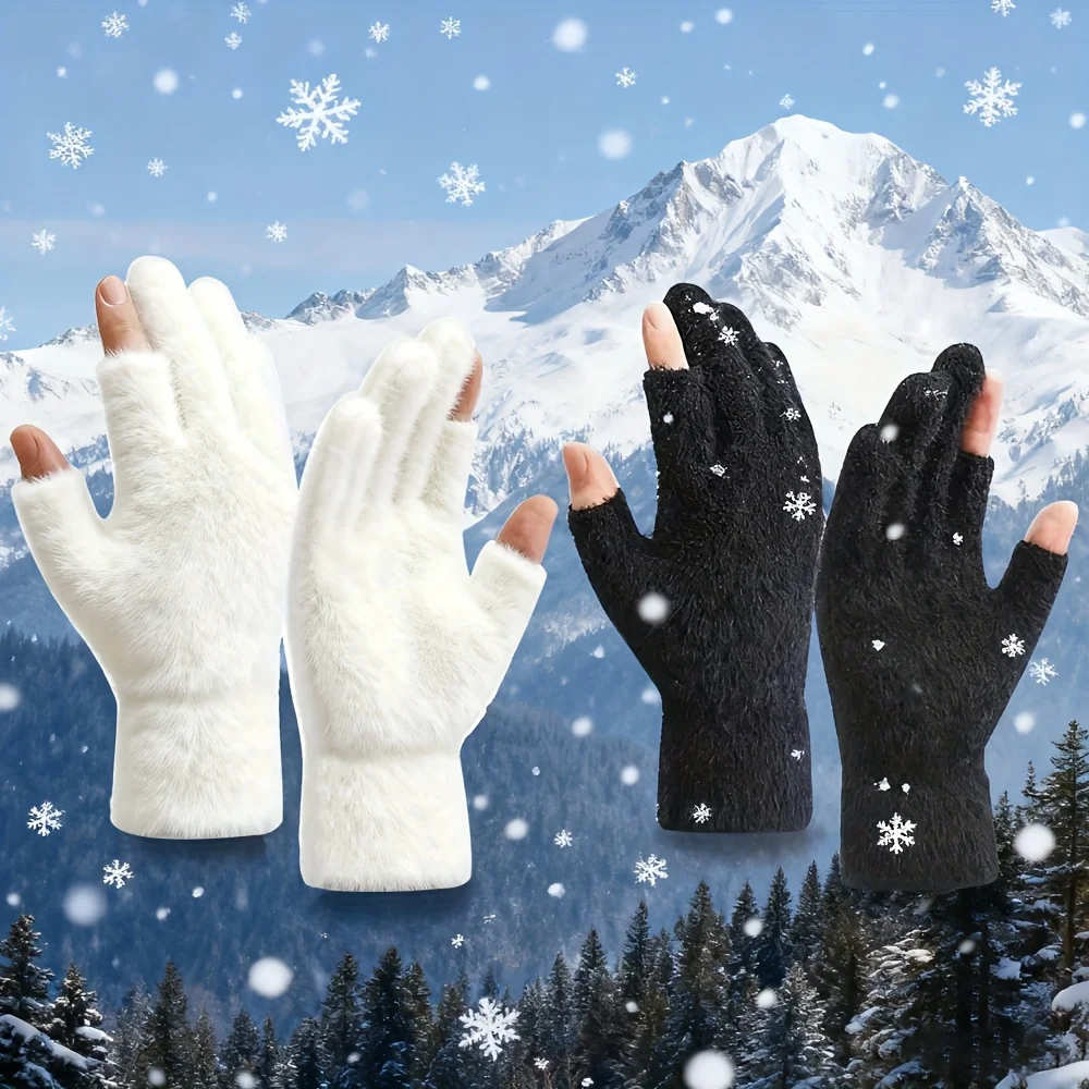 A Pair of Warm Gloves, Compatible with Touch Screen Dual Finger Gloves, Suitable for Cold Weather, Outdoor Running and Cycling